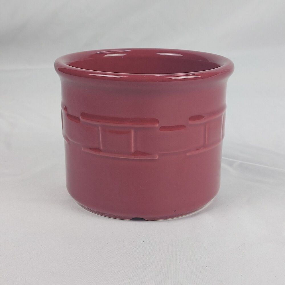 Longaberger Pottery Crock Red Small Utensil Holder Jar USA Vintage